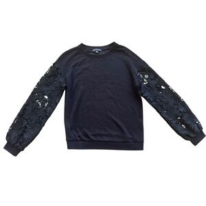 I.N.C. International Concepts Black Crewneck Lace Sleeved Sweatshirt | Size M